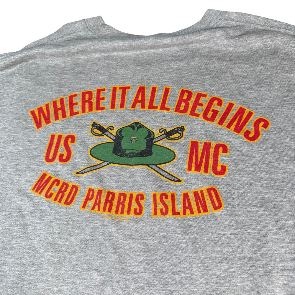 USMC MCRD Parris Island T-Shirt Mens XL Grey Vintage Marine Corps Tee Y2K
